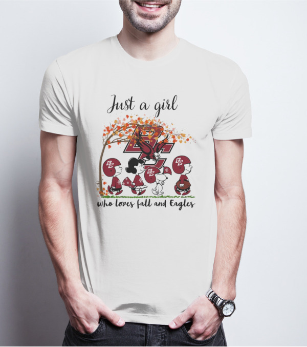 Just A Girl Who Loves Fall And Boston College Eagles Peanuts Cartoon T-Shirt
