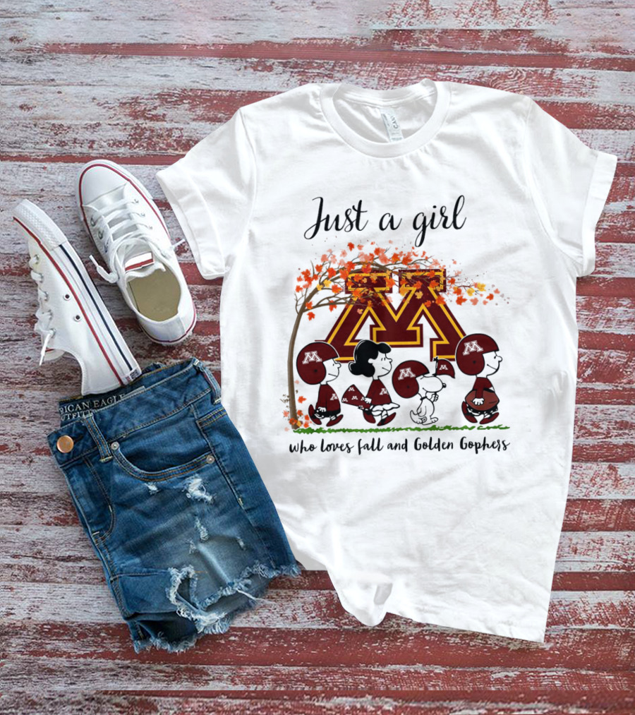 Just A Girl Who Loves Fall And Golden Gophers Peanuts Cartoon T-Shirt