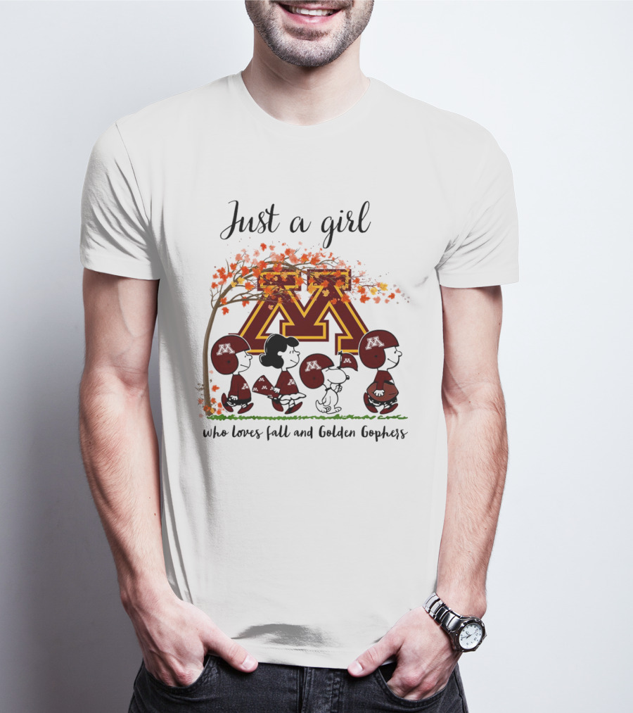 Just A Girl Who Loves Fall And Golden Gophers Peanuts Cartoon T-Shirt