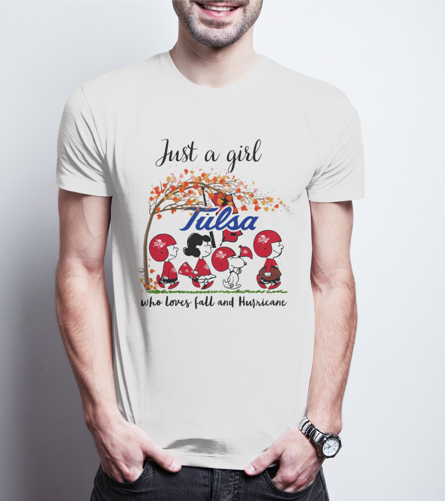Just A Girl Who Loves Fall And Tulsa Hurricane Peanuts Cartoon T-Shirt