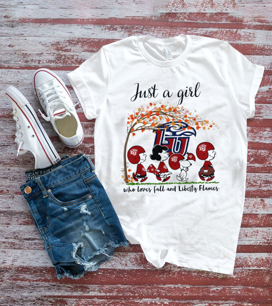 Just A Girl Who Loves Fall And Liberty Flames Peanuts Halloween T-Shirt