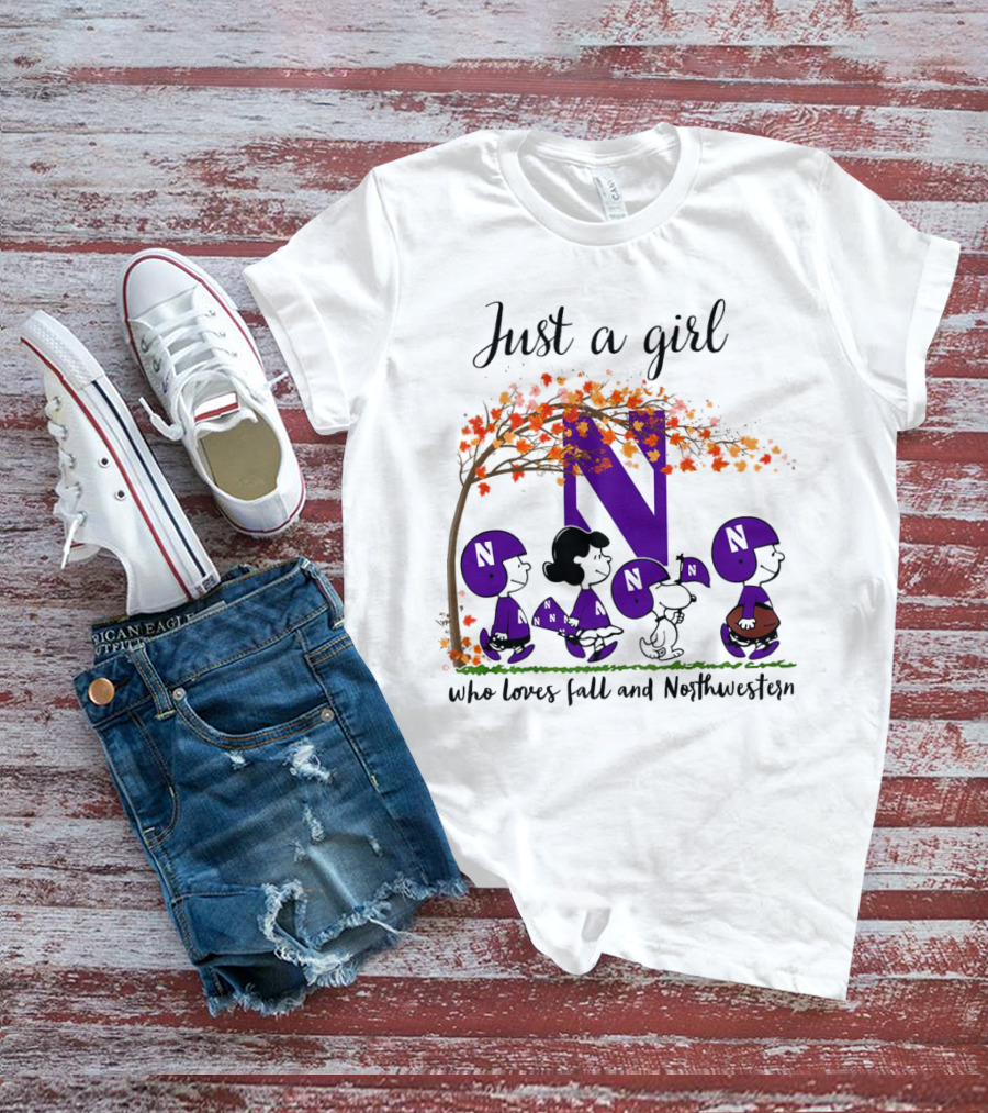 Just A Girl Who Loves Fall Northwestern Wildcats Peanuts Cartoon Halloween T-Shirt