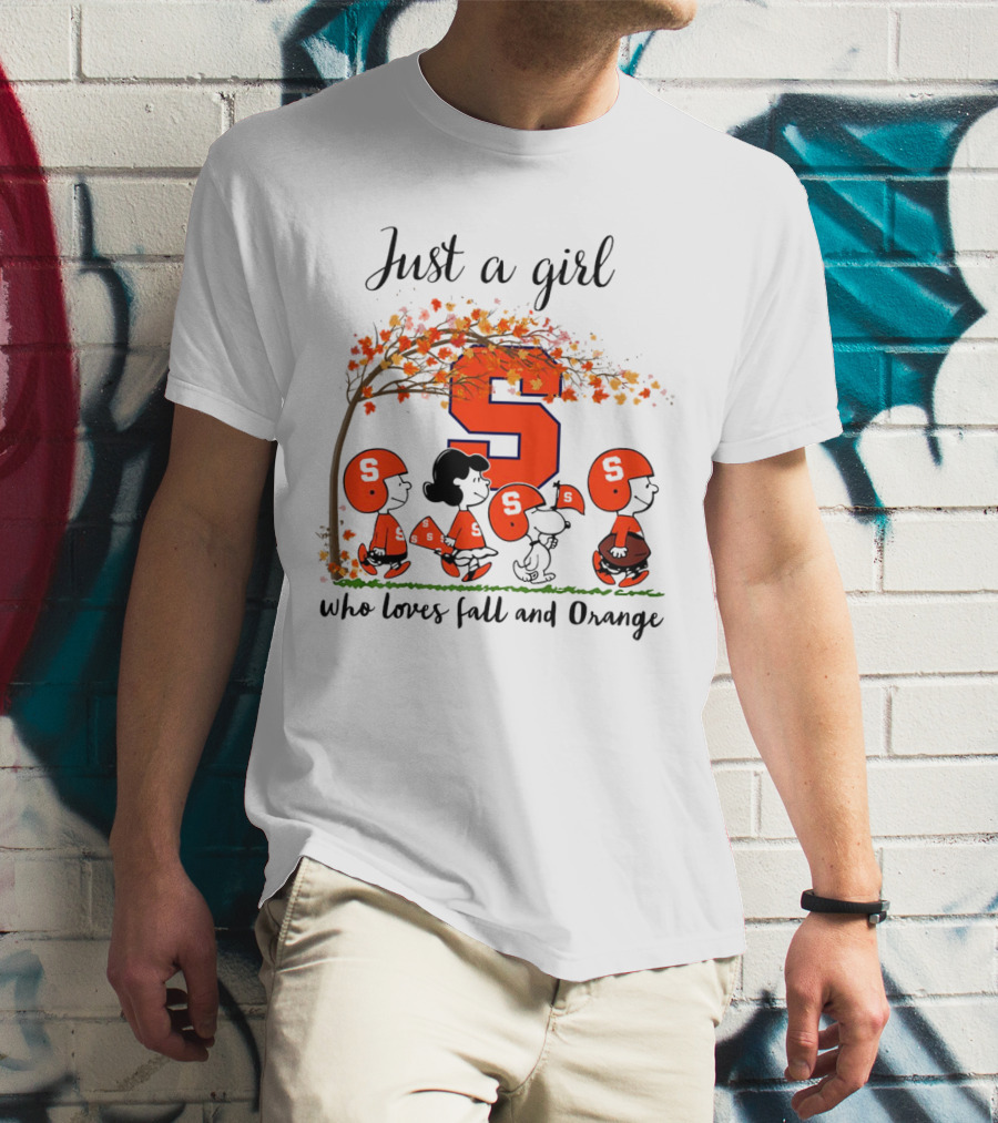 Just A Girl Who Loves Fall And Orange Peanuts Cartoon Halloween Football Leaves T-Shirt