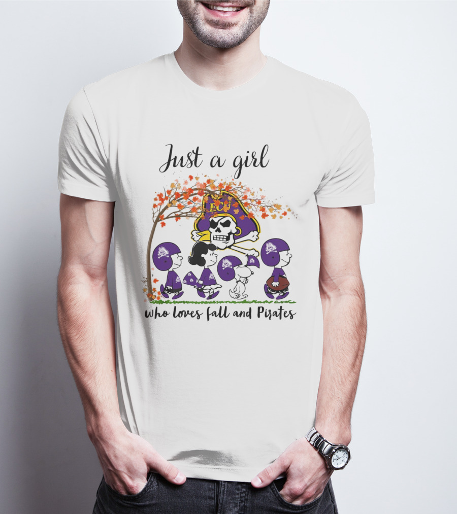Just A Girl Who Loves Fall And Pirates Peanuts Cartoon Halloween ECU T-Shirt