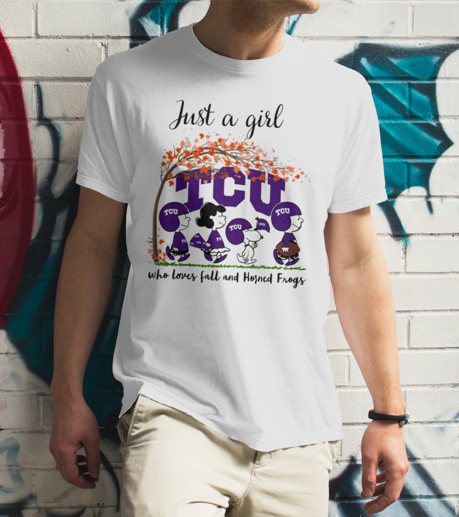 Just A Girl Who Loves Fall TCU Horned Frogs Peanuts Cartoon T-Shirt