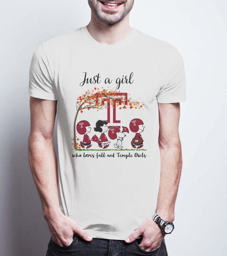 Just A Girl Who Loves Fall And Temple Owls Peanuts Cartoon T-Shirt