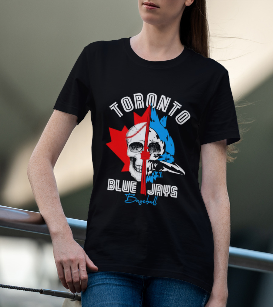 Toronto Blue Jays Skull Baseball Canada Flag T-Shirt
