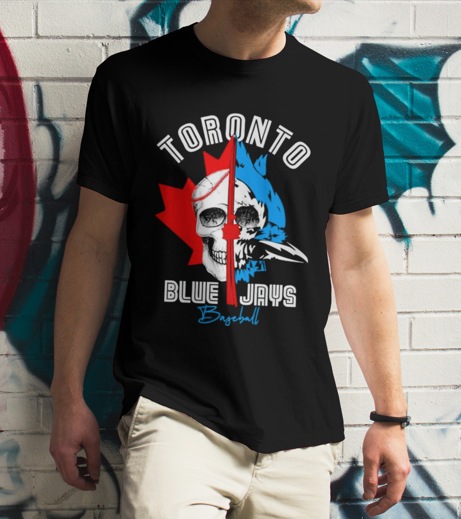 Toronto Blue Jays Skull Baseball Canada Flag T-Shirt