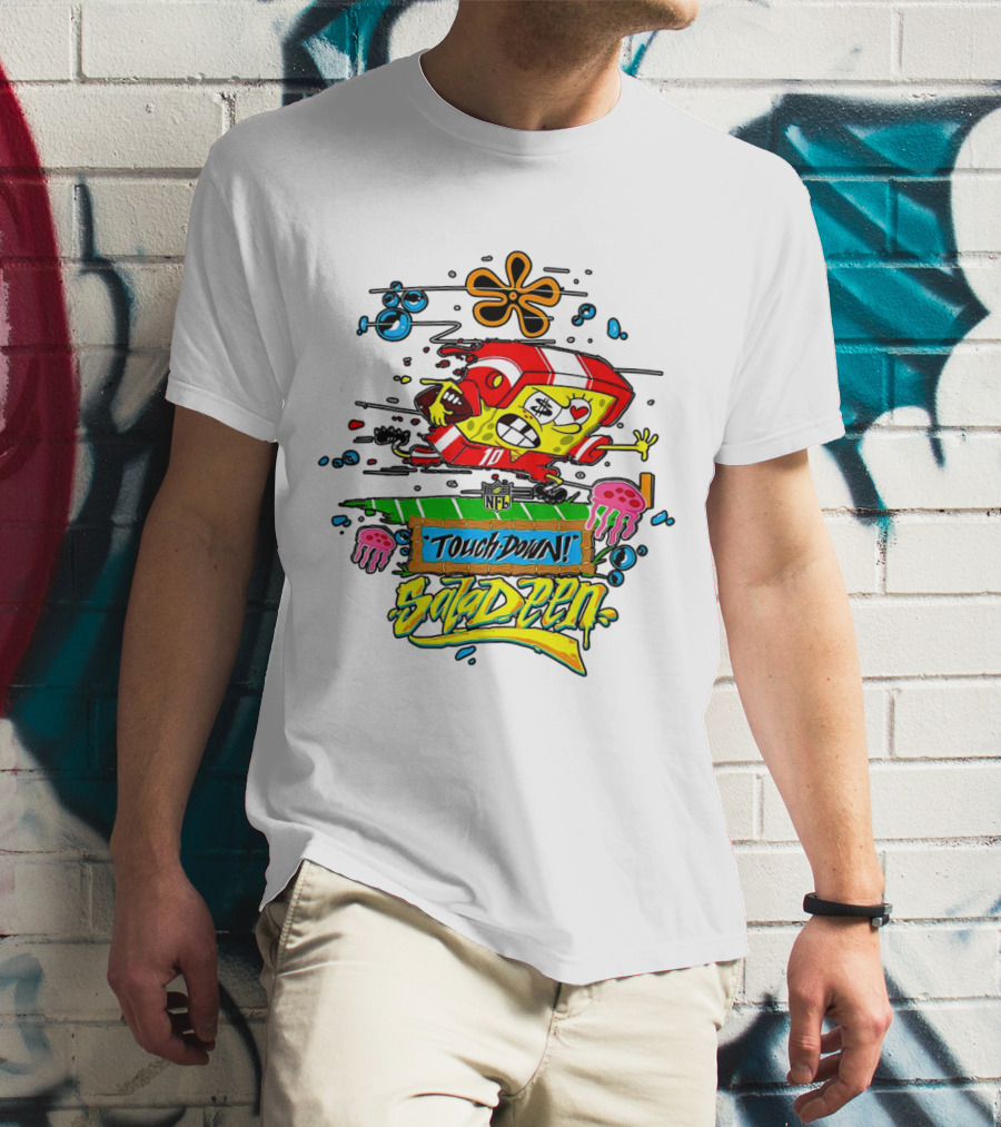 NFL Junk Food SpongeBob X King Saladeen Touchdown Saladeen Graffiti Art Football Character Burst T-Shirt