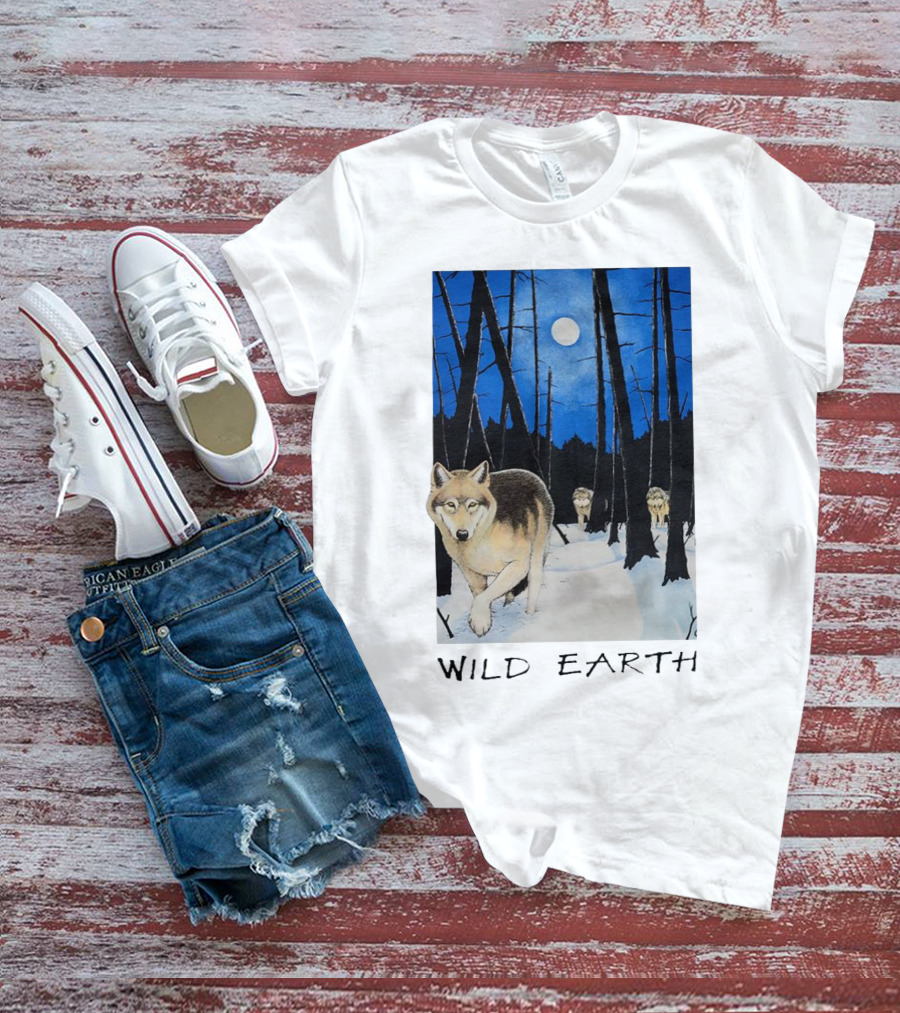 Wild Earth Wolves Under Moonlit Forest T-Shirt