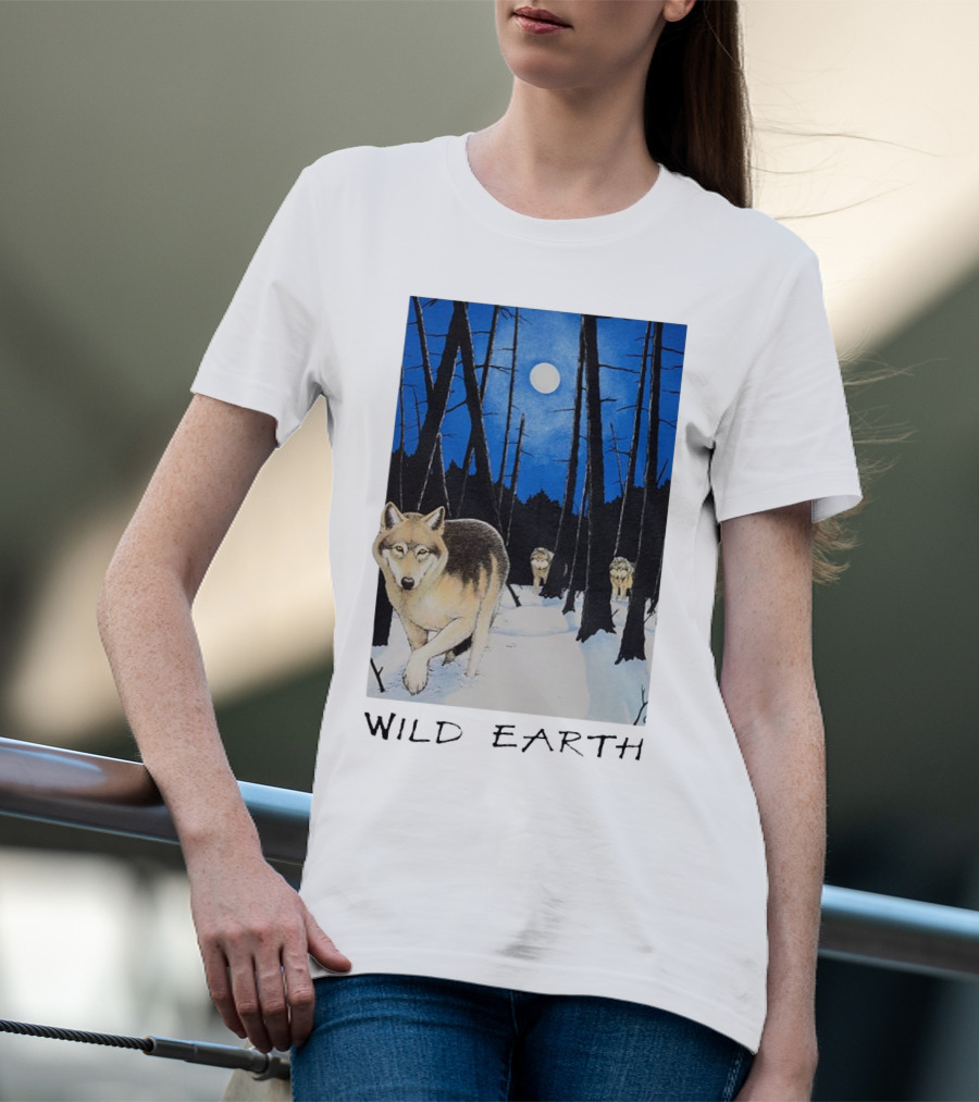 Wild Earth Wolves Under Moonlit Forest T-Shirt