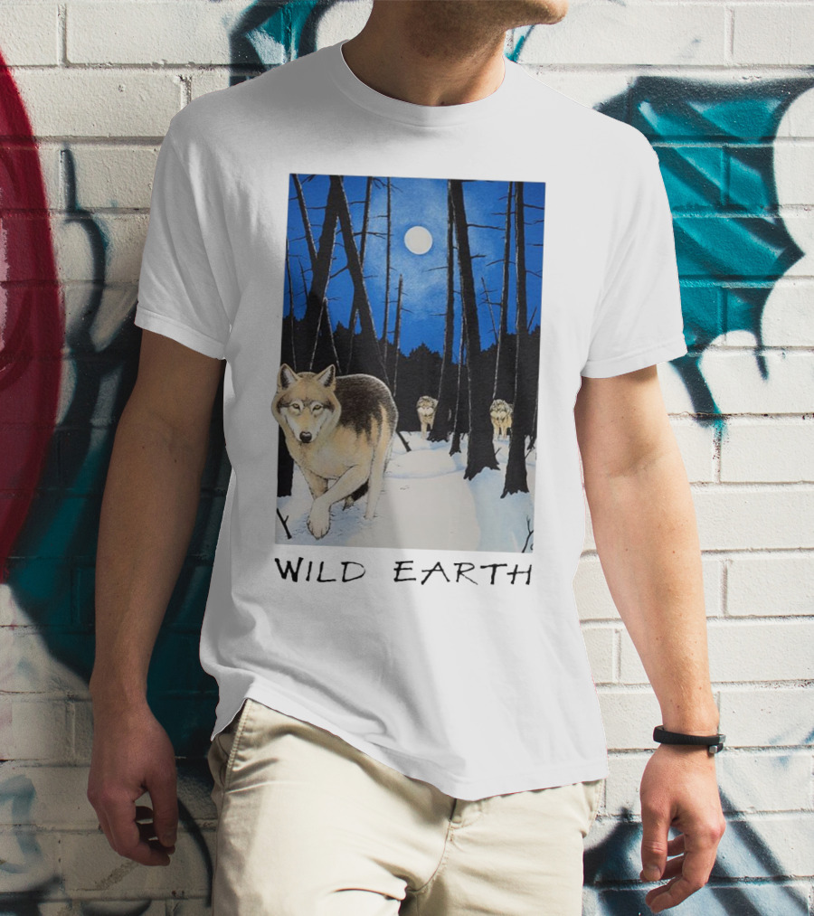 Wild Earth Wolves Under Moonlit Forest T-Shirt