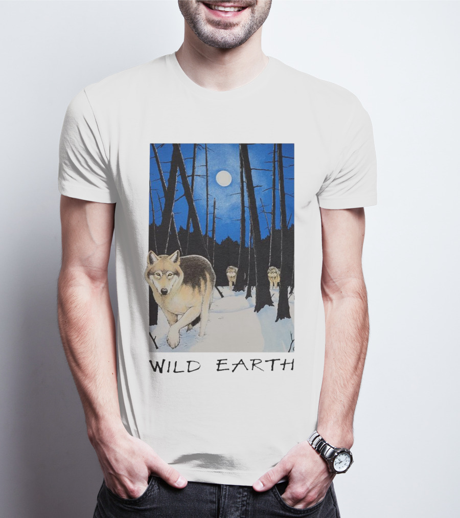 Wild Earth Wolves Under Moonlit Forest T-Shirt