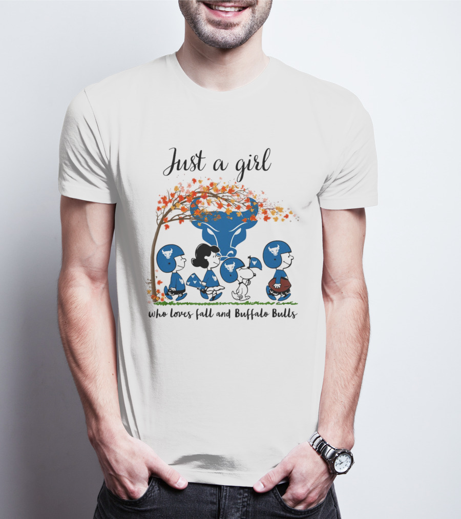 Just A Girl Who Loves Fall And Buffalo Bulls Peanuts Cartoon T-Shirt