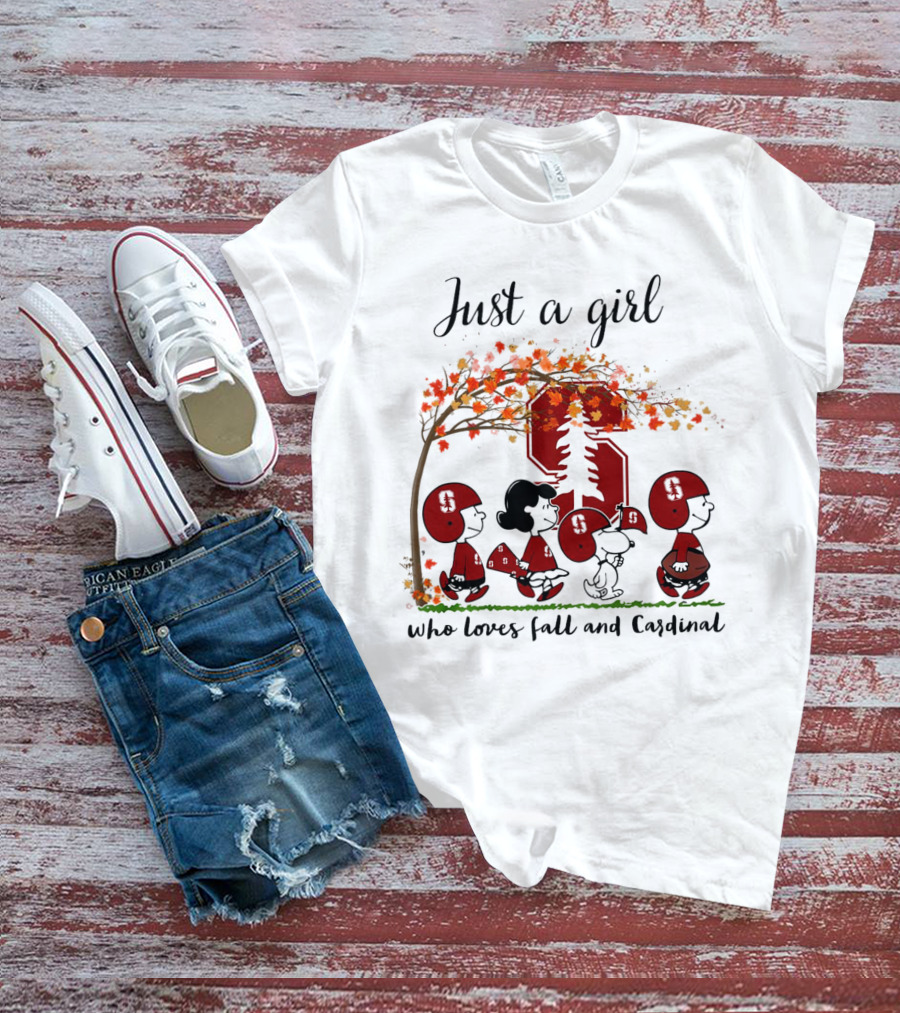 Just A Girl Who Loves Fall And Cardinal Peanuts Cartoon Football T-Shirt