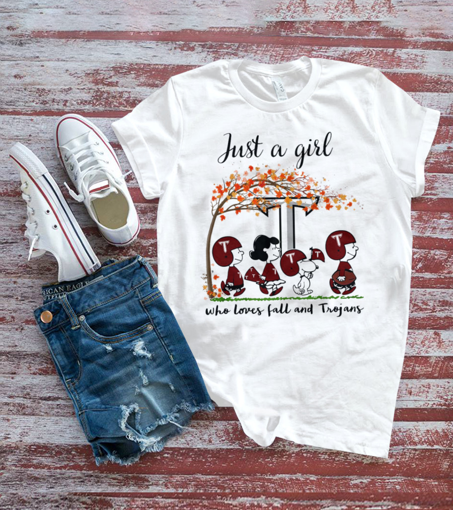 Just A Girl Who Loves Fall And Trojans Peanuts Cartoon T-Shirt
