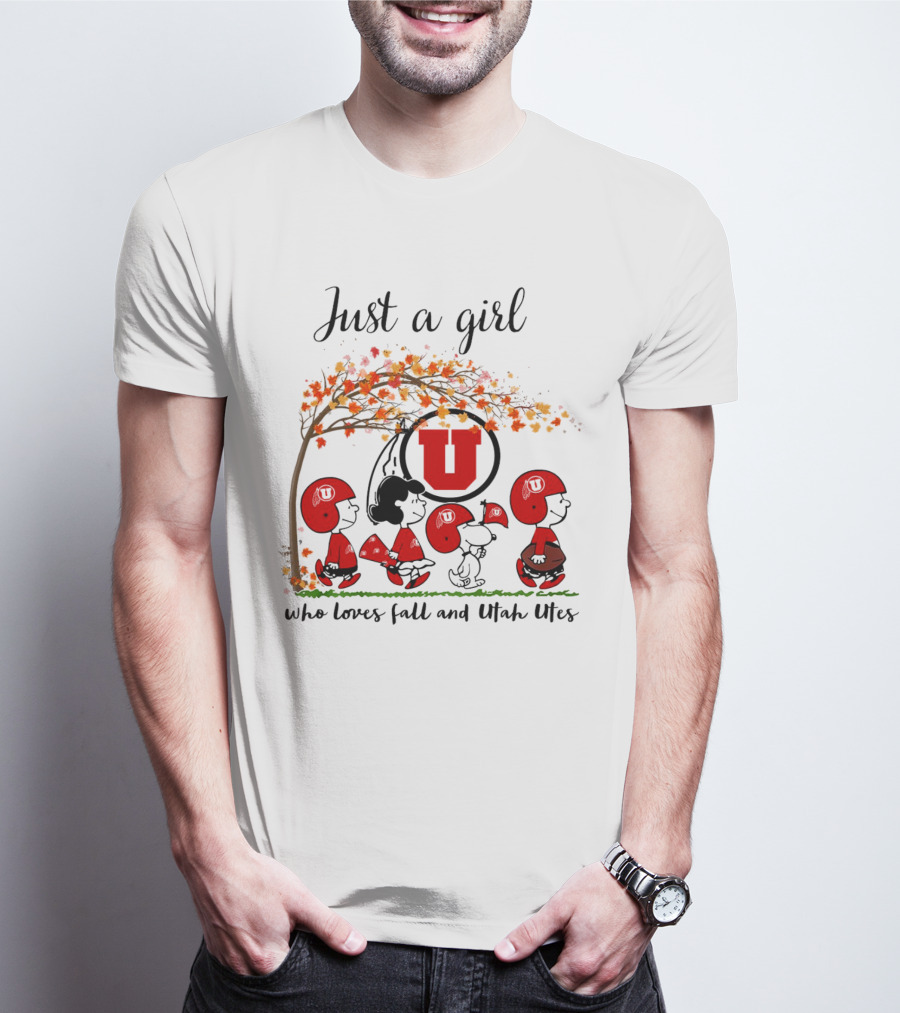 Just A Girl Who Loves Fall And Utah Utes Peanuts Cartoon T-Shirt