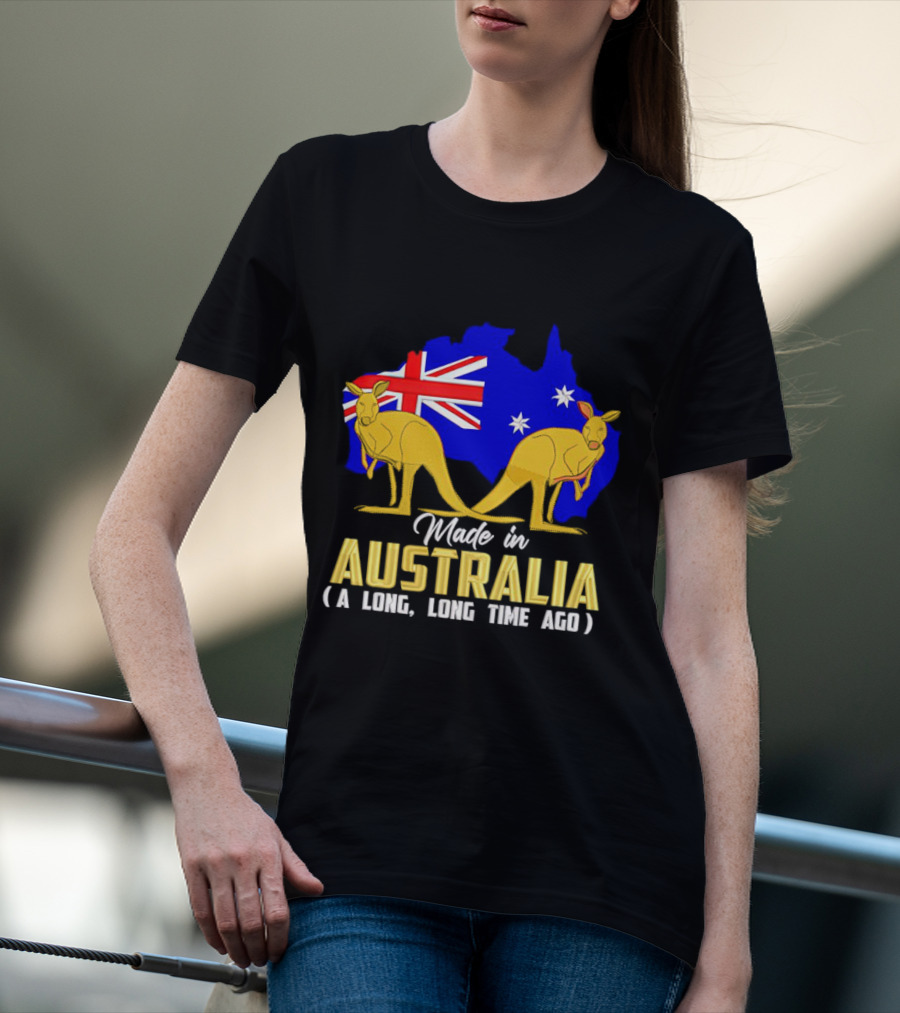 Made In Australia A Long Time Ago With Kangaroos And Australia Map Flag T-Shirt