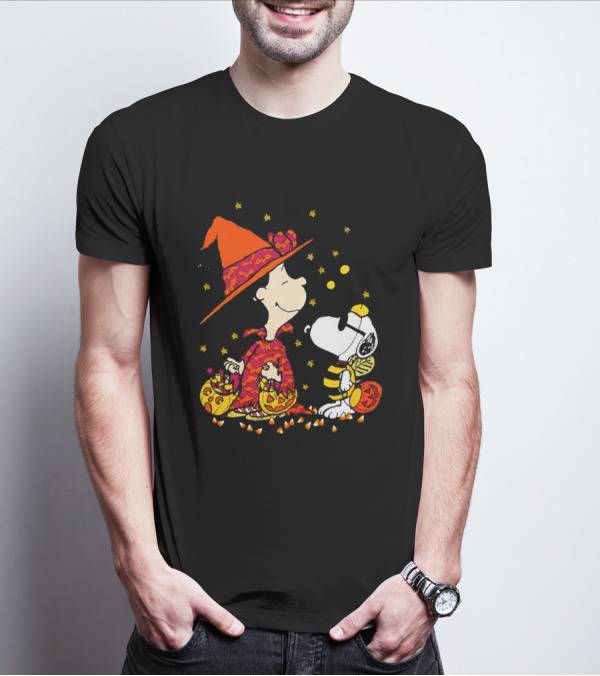 Snoopy Halloween Witch With Cute Bees And Pumpkins T-Shirt
