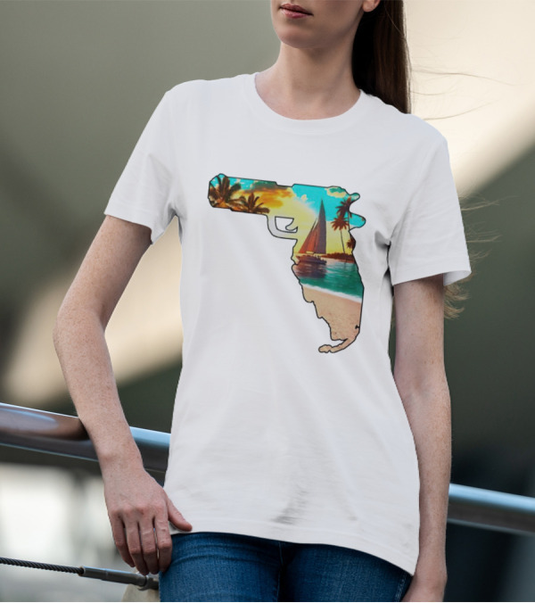 Florida Sunset Beach Sailboat Gun Shape T-Shirt