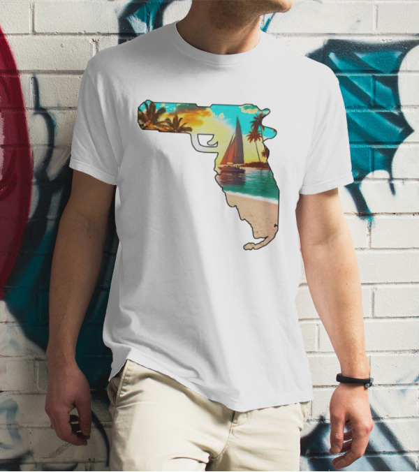 Florida Sunset Beach Sailboat Gun Shape T-Shirt