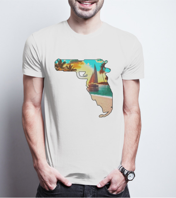 Florida Sunset Beach Sailboat Gun Shape T-Shirt