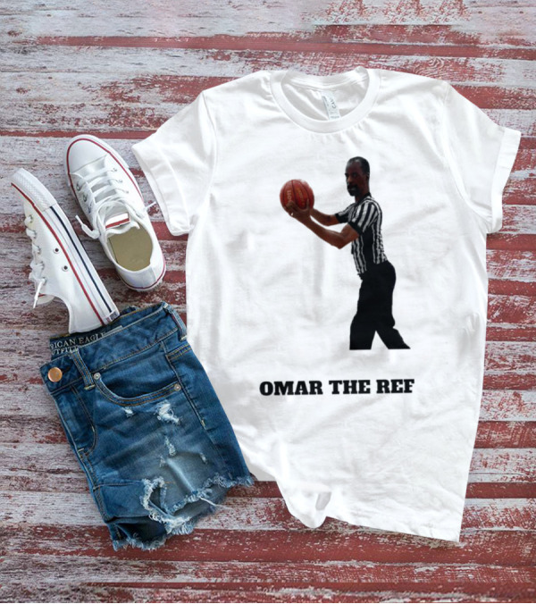 Omar The Ref Holding Basketball In Striped Uniform T-Shirt