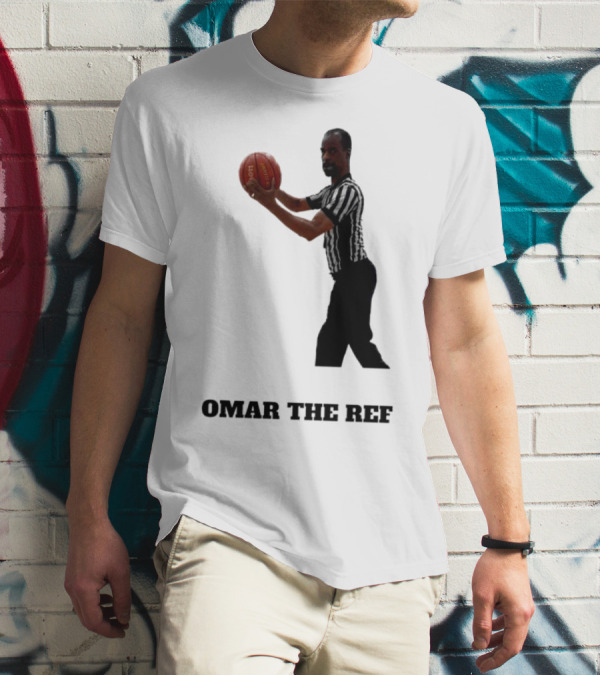 Omar The Ref Holding Basketball In Striped Uniform T-Shirt