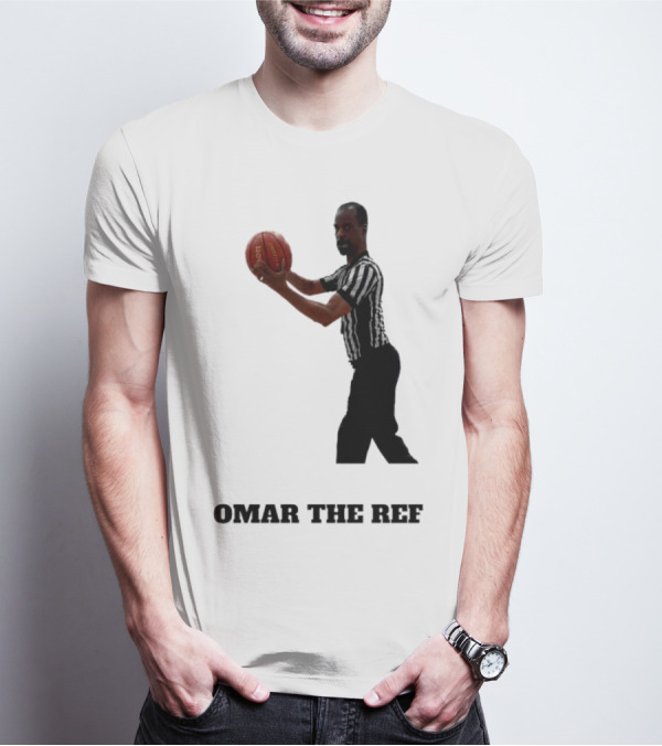 Omar The Ref Holding Basketball In Striped Uniform T-Shirt