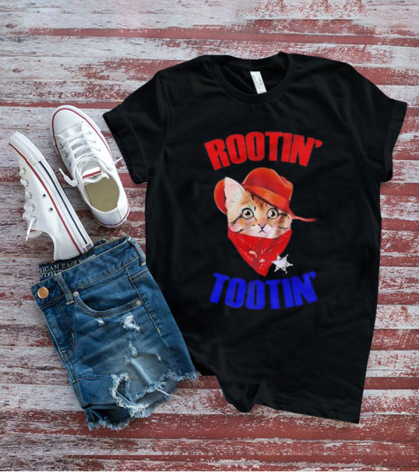 Rootin Tootin Cat Cowboy Vintage Red Hat And Bandana With Sheriff Star T-Shirt