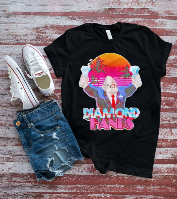 Diamond Hands Gorilla In Suit With Dollars And Vintage Sunset Background T-Shirt