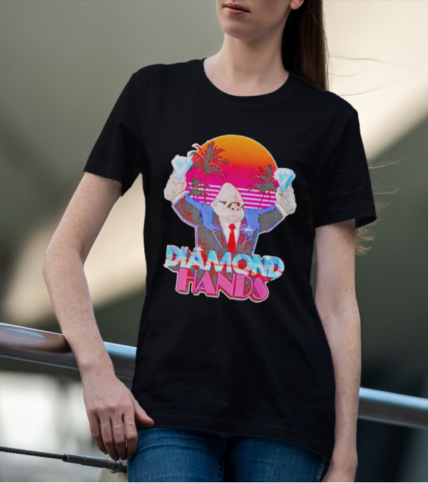 Diamond Hands Gorilla In Suit With Dollars And Vintage Sunset Background T-Shirt