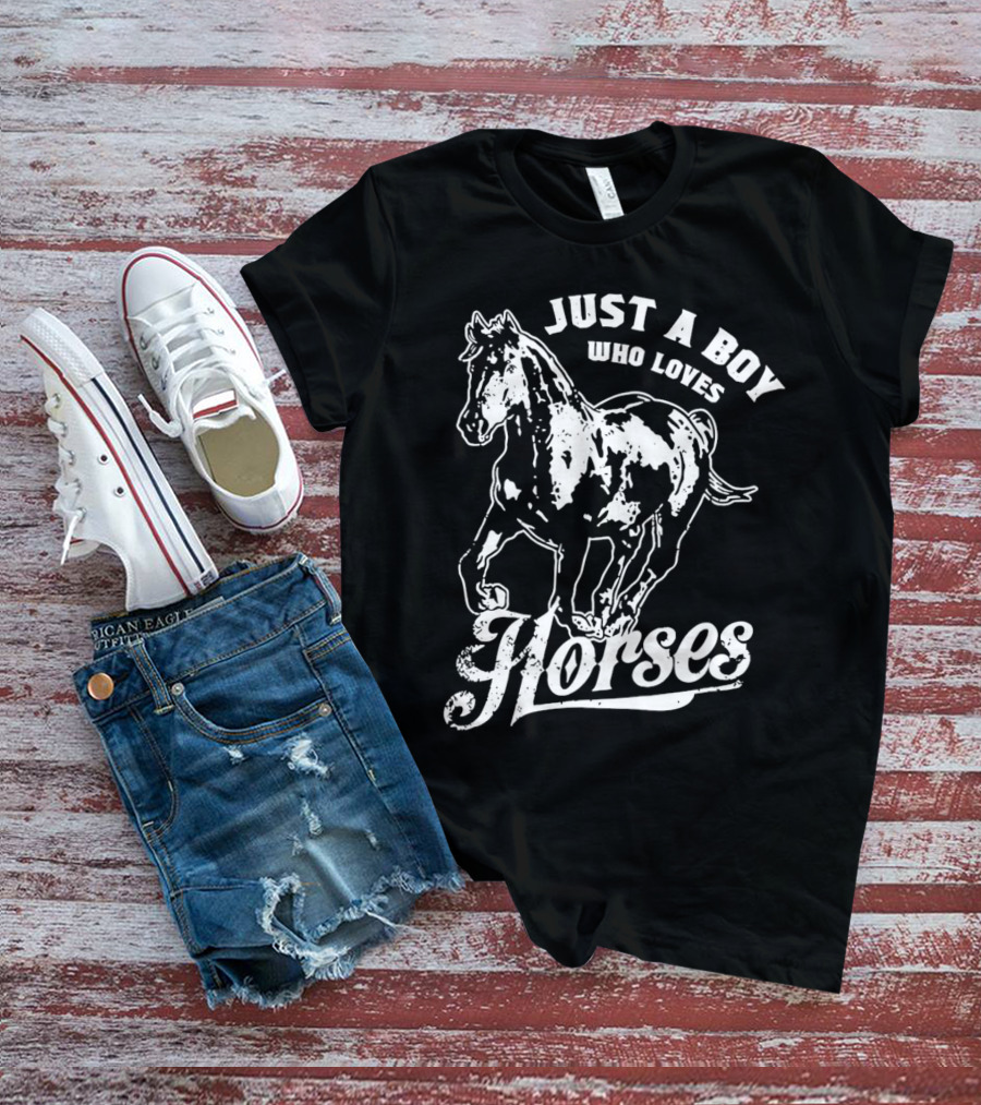 Just A Boy Who Loves Horses Riding T-Shirt