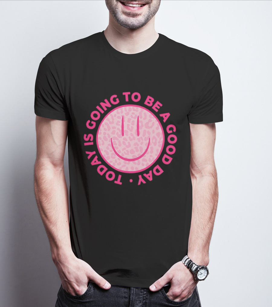 Preppy Pink Leopard Smiley Face Today Is Going To Be A Good Day T-Shirt