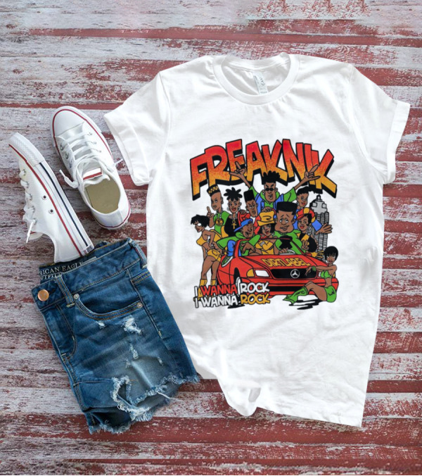 FreakNik I Wanna Rock Cartoon Characters In Red Car T-Shirt