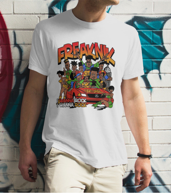 FreakNik I Wanna Rock Cartoon Characters In Red Car T-Shirt