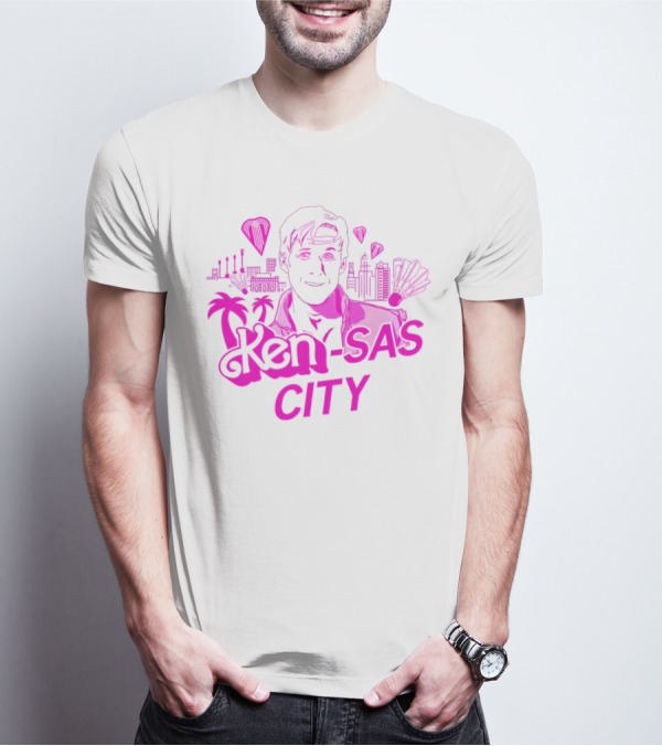 Ken-sas City Retro Neon Style Palm Trees And Hot Air Balloons T-Shirt