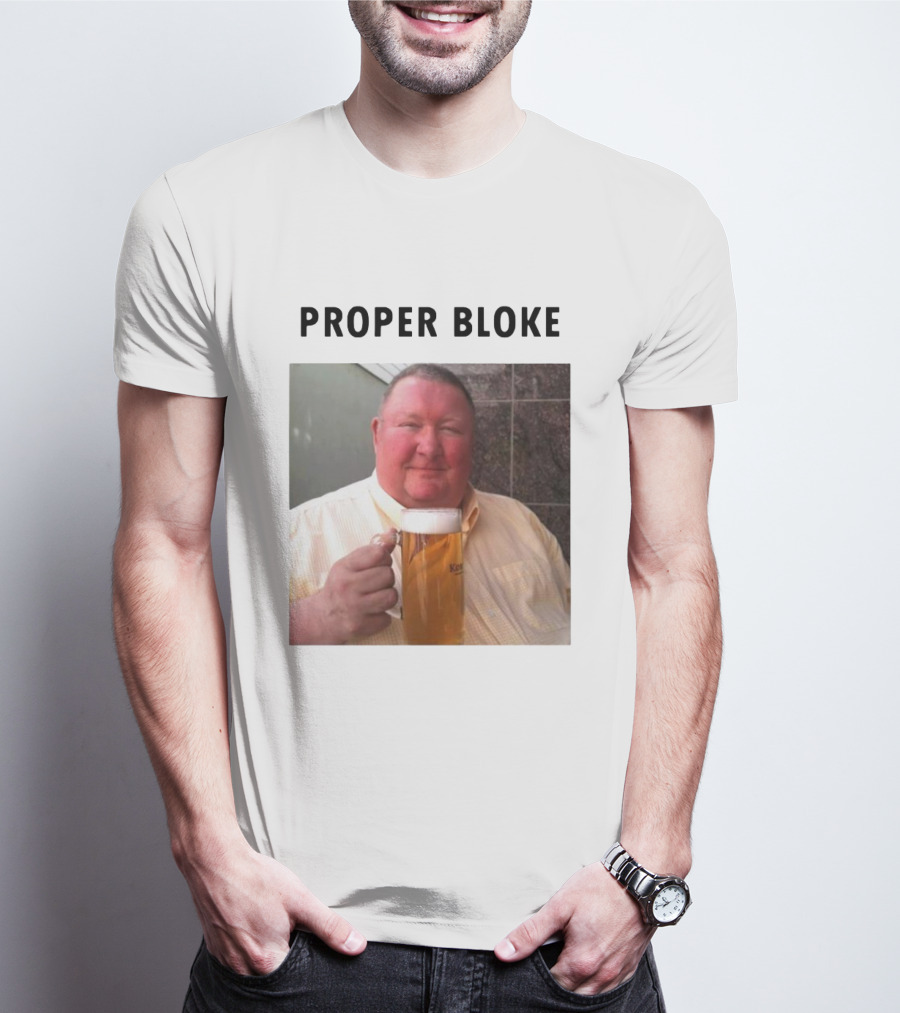 Proper Bloke Holding Beer With Contented Expression T-Shirt