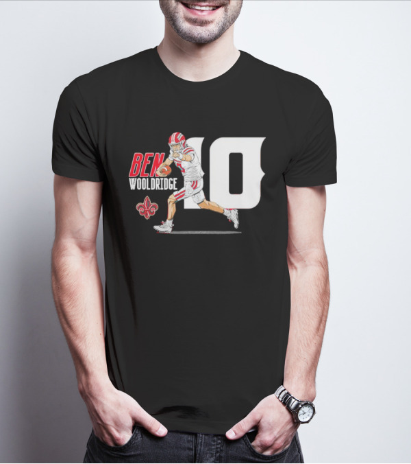 Ben Wooldridge Louisiana Ragin' Cajuns Number 10 Football Fleur-de-Lis Caricature T-Shirt