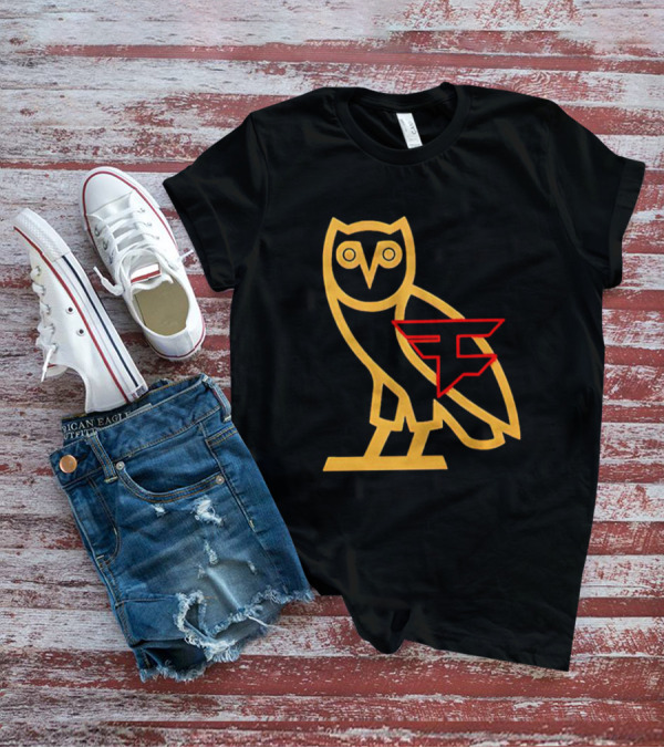 OVO X FaZe Clan OG Owl Red And Gold Logo Collaboration T-Shirt