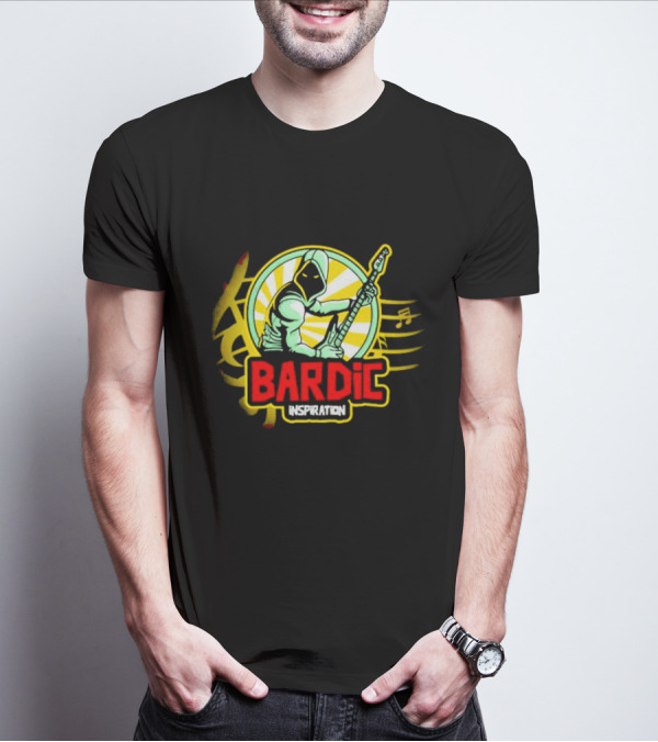 Bardic Inspiration Musical Hooded Figure With Guitar And Notes T-Shirt