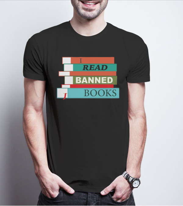 I Read Banned Books Stacked Colorful Titles T-Shirt