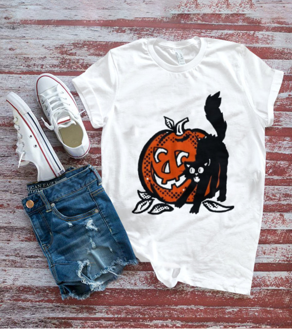 Vintage Halloween Pumpkin And Black Cat T-Shirt