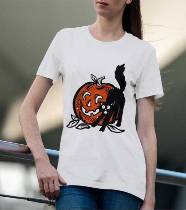 Vintage Halloween Pumpkin And Black Cat T-Shirt
