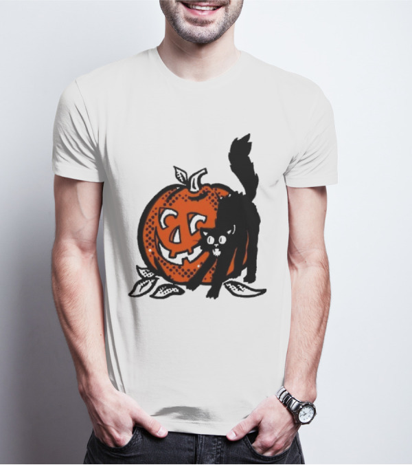 Vintage Halloween Pumpkin And Black Cat T-Shirt