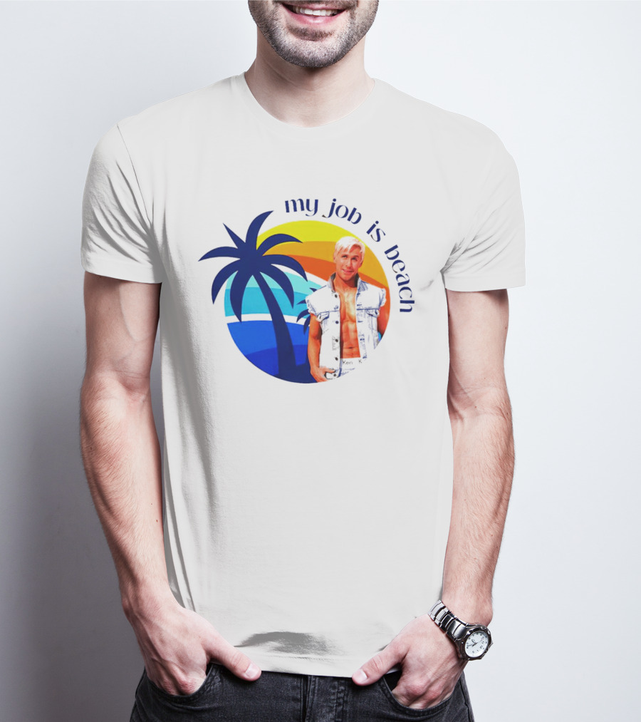Barbie My Job Is Beach Ken Sunset Palm Tree T-Shirt