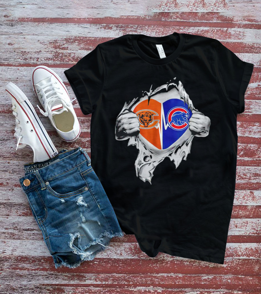 Chicago Bears Cubs Heart Burst T-Shirt