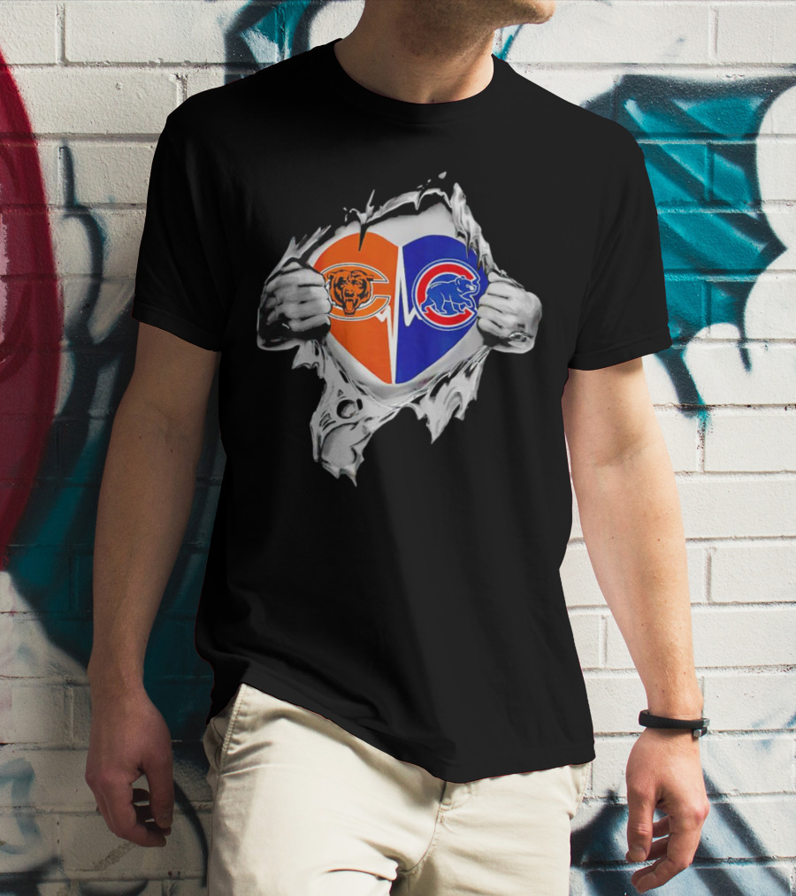 Chicago Bears Cubs Heart Burst T-Shirt