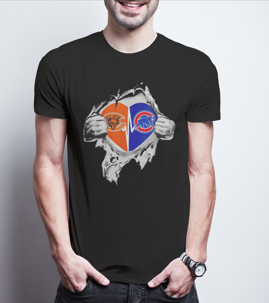 Chicago Bears Cubs Heart Burst T-Shirt