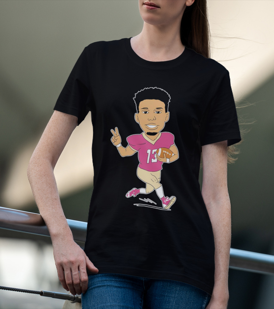Jordan Travis Cartoon Character Football Peace Sign T-Shirt